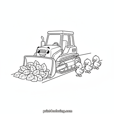 Friendly Bulldozer's Autumn Path - free printable coloring page