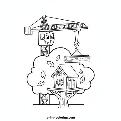 The Friendly Crane's Treehouse Project - free printable coloring page