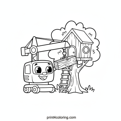 Helping Crane Builds a Dream Treehouse - free printable coloring page
