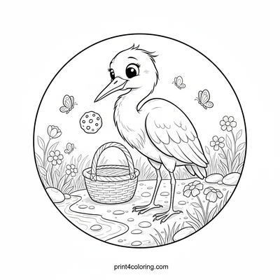 A Heron's Riverbank Picnic Curiosity - free printable coloring page