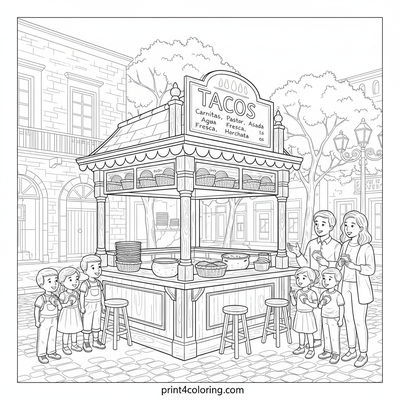 Historic Taco Fiesta in the Grand Square - free printable coloring page