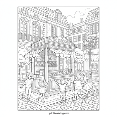 Vintage Taco Fiesta in the Historic Square - free printable coloring page
