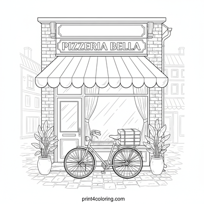 A Slice of History: Vintage Pizzeria Street - free printable coloring page