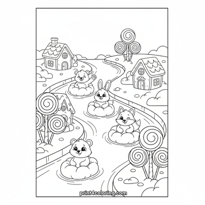 Sweet River Adventure: Hot Chocolate Dreamland - free printable coloring page