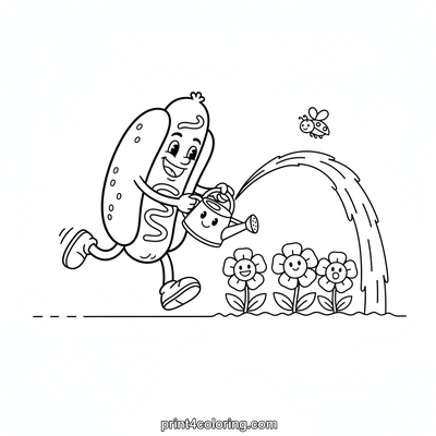 Hotdog's Blooming Garden Adventure - free printable coloring page