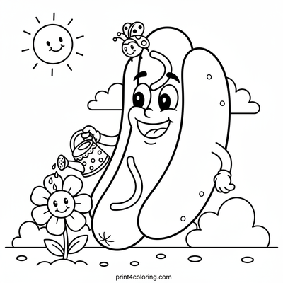 Hotdog's Sunny Garden Party - free printable coloring page