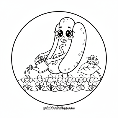 Happy Hotdog's Blooming Garden Adventure - free printable coloring page