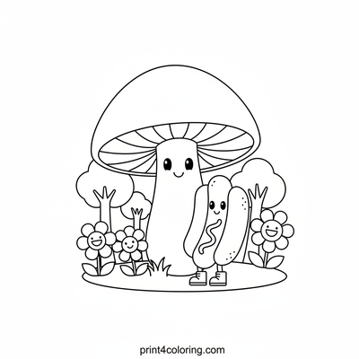 Hotdog's Whimsical Forest Discovery - free printable coloring page