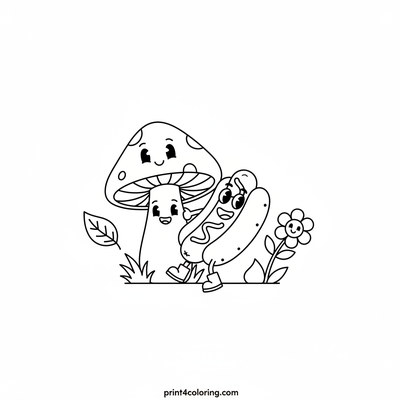 Hotdog's Magical Mushroom Hide-and-Seek - free printable coloring page