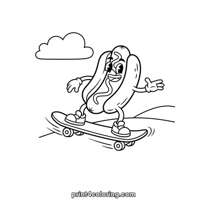 Hotdog's Awesome Skateboard Adventure! - free printable coloring page