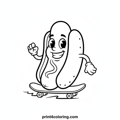 Hotdog on a Roll: Skateboard Adventure! - free printable coloring page