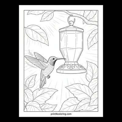 Hummingbird's Morning Nectar Feast - free printable coloring page