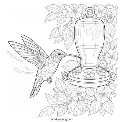 Hummingbird's Morning Nectar Feast - free printable coloring page