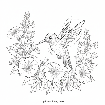 Hummingbird's Floral Ballet: Garden Nectar Rush - free printable coloring page