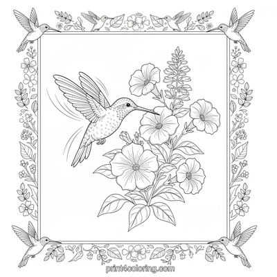 Jewel of the Garden: Hummingbird Flight - free printable coloring page