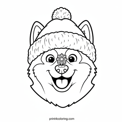 Husky's Silly Snow Hat Surprise! - free printable coloring page
