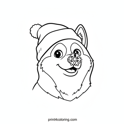 Husky's Silly Snow Hat Adventure - free printable coloring page