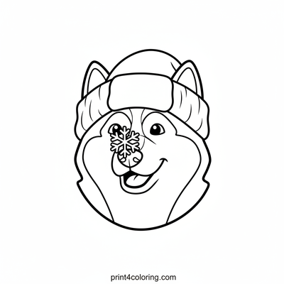 Snowflake Surprise Husky - free printable coloring page
