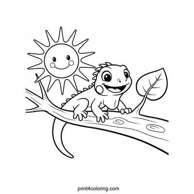 Happy Iguana's Tree Climb - free printable coloring page