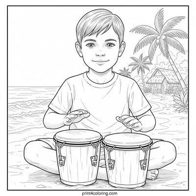 Peaceful Island Drummer - free printable coloring page