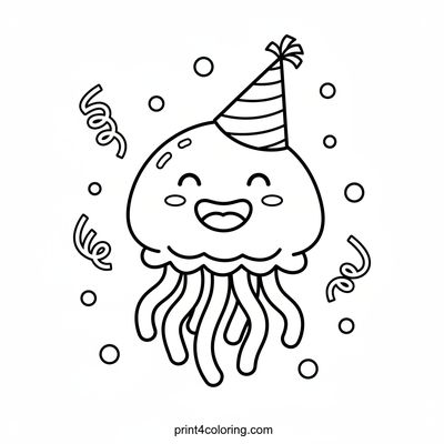 Jellyfish's Silly Party Hat Adventure - free printable coloring page