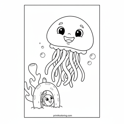 Smiling Jellyfish's Coral Hideaway - free printable coloring page