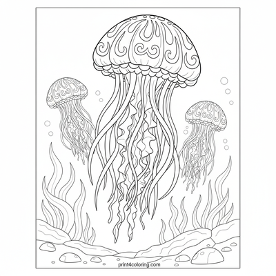 Majestic Jellyfish Ballet - free printable coloring page