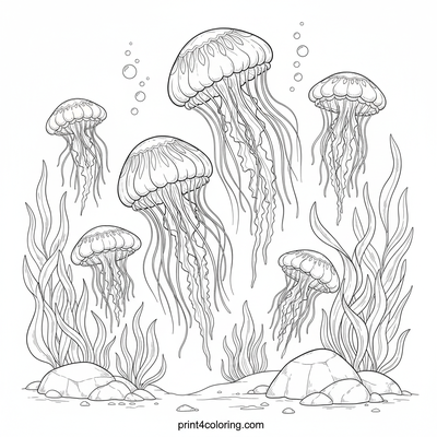Graceful Jellyfish Symphony - free printable coloring page