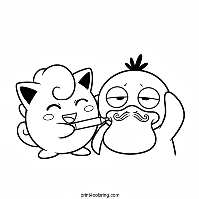 Jigglypuff's Silly Masterpiece: Psyduck's New Look! - free printable coloring page