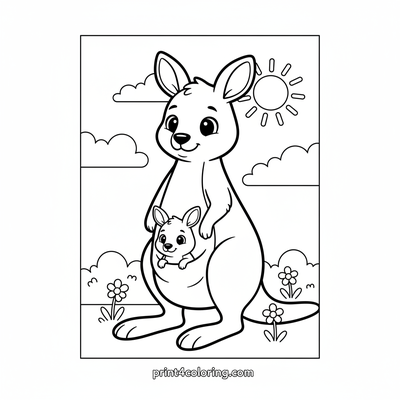 Mama Kangaroo's Cozy Pouch Peek-a-Boo - free printable coloring page