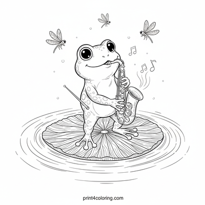 Joyful Jazz Frog: Lily Pad Serenade - free printable coloring page