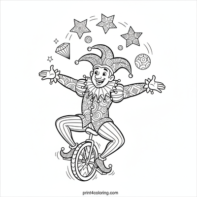 The Zigzag Unicycle Jester's Grand Act - free printable coloring page