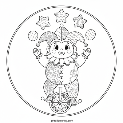Jester's Zigzag Unicycle Spectacle - free printable coloring page