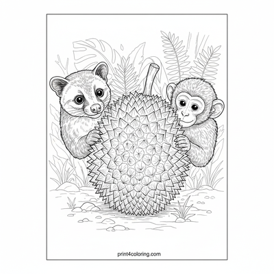 Jungle Friends' Durian Discovery - free printable coloring page