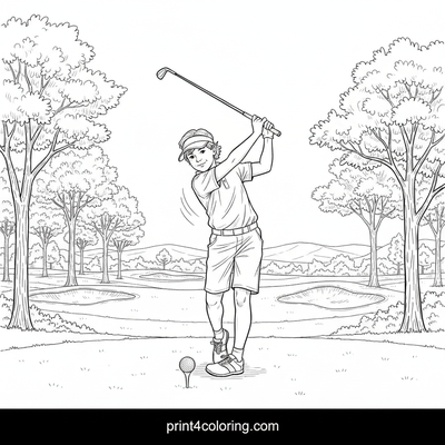 Junior Golfer's Championship Swing - free printable coloring page