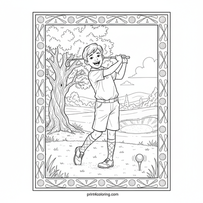 Junior Golfer's Championship Swing - free printable coloring page