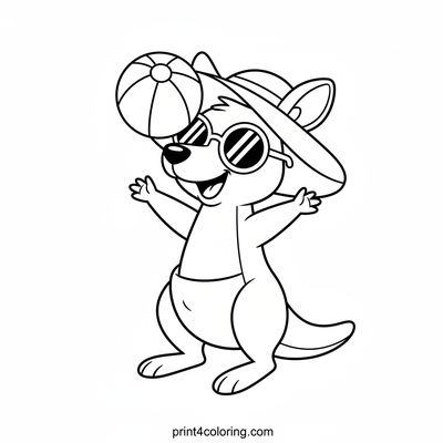 Silly Kangaroo's Sunny Beach Fun - free printable coloring page