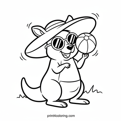 Happy Kangaroo's Sunny Beach Trick - free printable coloring page