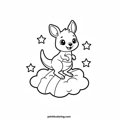 Kangaroo's Rainbow Cloud Bounce - free printable coloring page