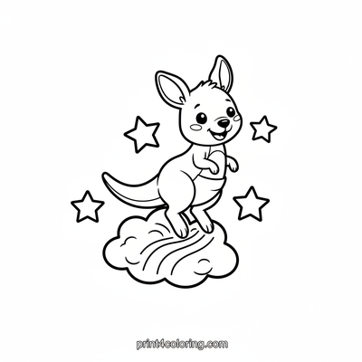 Kangaroo's Rainbow Cloud Adventure - free printable coloring page