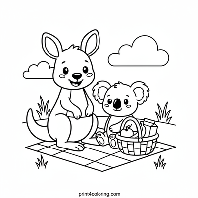 Kangaroo and Koala's Sunny Picnic - free printable coloring page