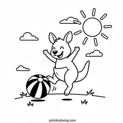 Kangaroo's Sunny Ball Game - free printable coloring page