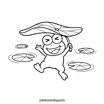 Keroppi's Giggly Leaf Hat Adventure - free printable coloring page