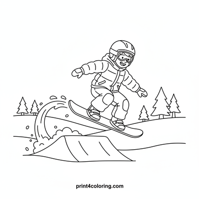Snowboard Superstar's Epic Leap - free printable coloring page