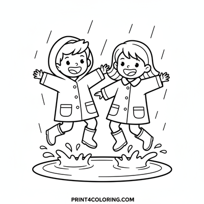 Rainy Day Puddle Jumpers - free printable coloring page