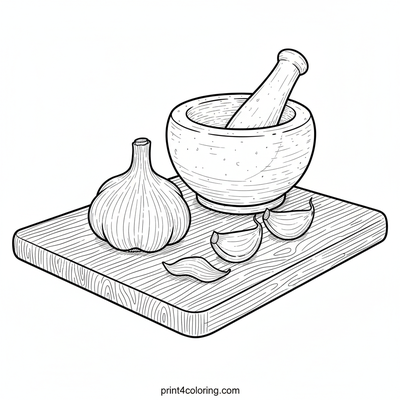 Rustic Kitchen Garlic Still Life - free printable coloring page