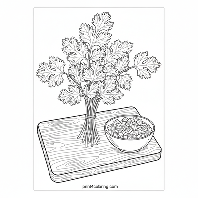Kitchen Garden Cilantro Harvest - free printable coloring page