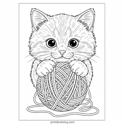 Kitten's Yarn Adventure: A Fluffy Fray - free printable coloring page