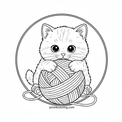 Kitten's Epic Yarn Tangle - free printable coloring page