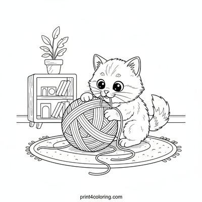 Kitten's Grand Yarn Adventure - free printable coloring page